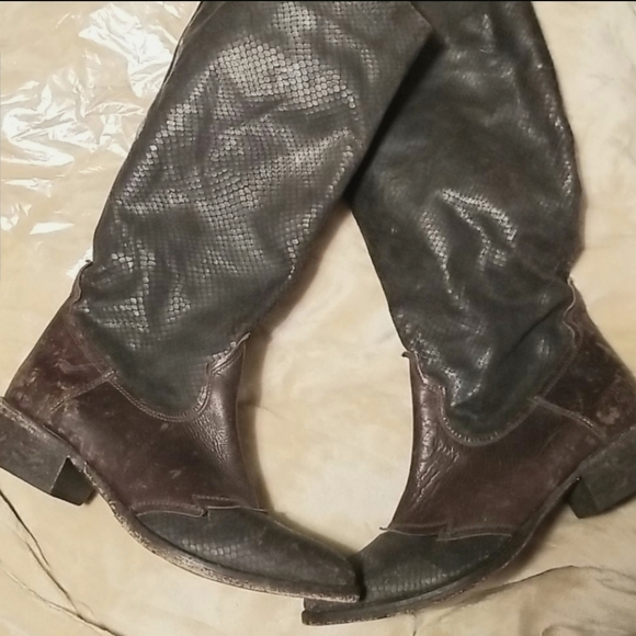 Free People x Matisse Gentry Distressed Leather Western Boots Snakeskin Embossed - Picture 3 of 13